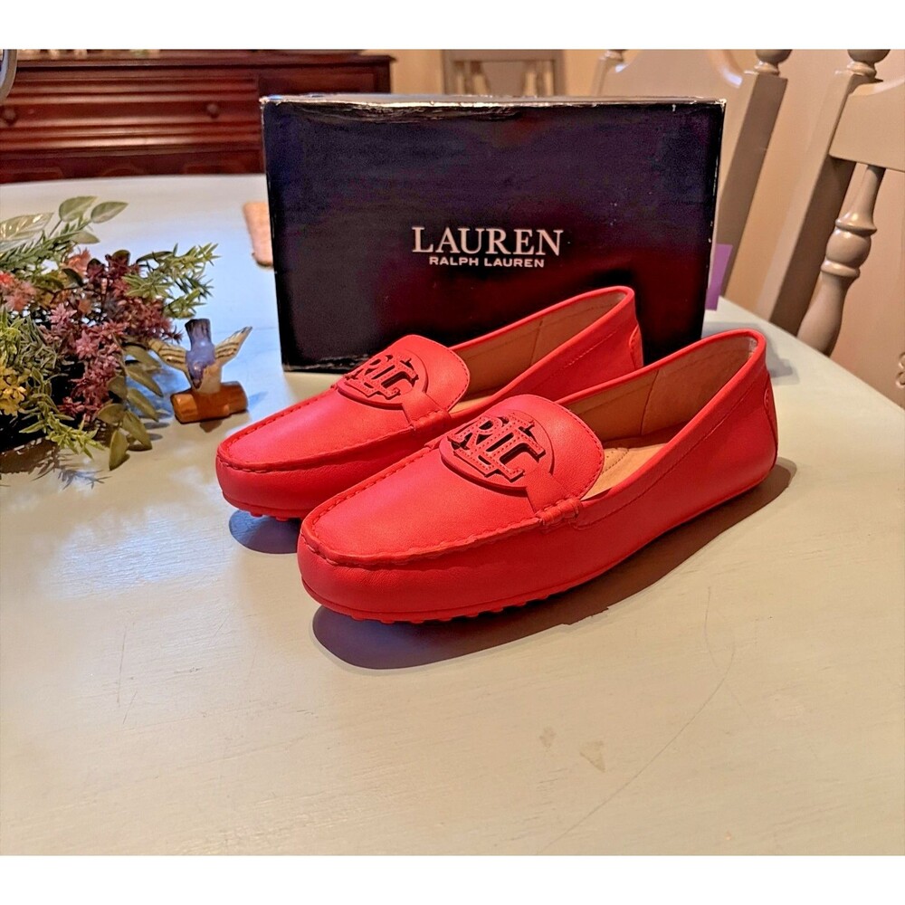 Lauren Ralph Lauren Brynn Nappa Leather Driving Loafer Size 11 NIB  Coral Orange